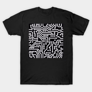 Computer Chip Circuit Tech Pattern - Black & White T-Shirt